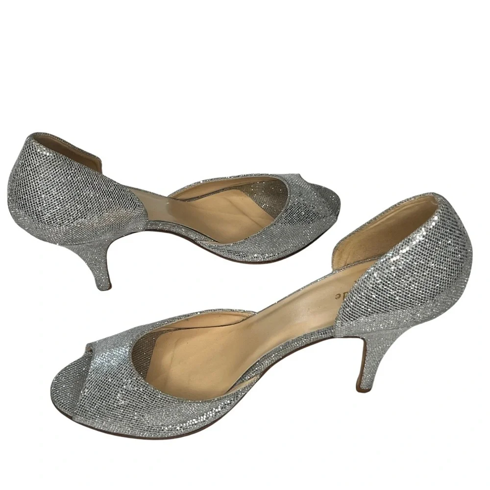 kate spade Heels Glitter Sage D’Orsay Peep Toe Pumps Sparkly Silver Starlight 9